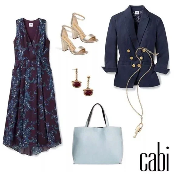 CAbi Paisley Treasure Floral/Paisley Style 3461 V-Neck Midi Dress w/Pockets SZ 4 - Picture 5 of 13